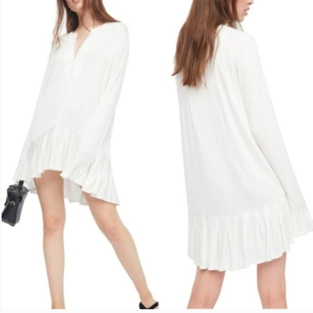 Free People Women's XS Your Girl Ruffle Tunic Dress White Boho Flowy Casual